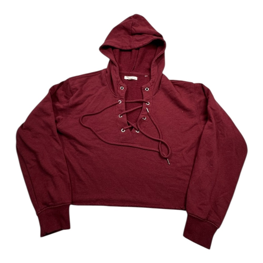 LA Hearts Burgundy Lace‎ Up Hoodie Sweatshirt Women's XS
